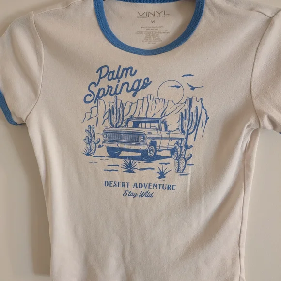 Vinyl Palm Springs Adventure Tee - Cream and Blue - Picture 1 of 5